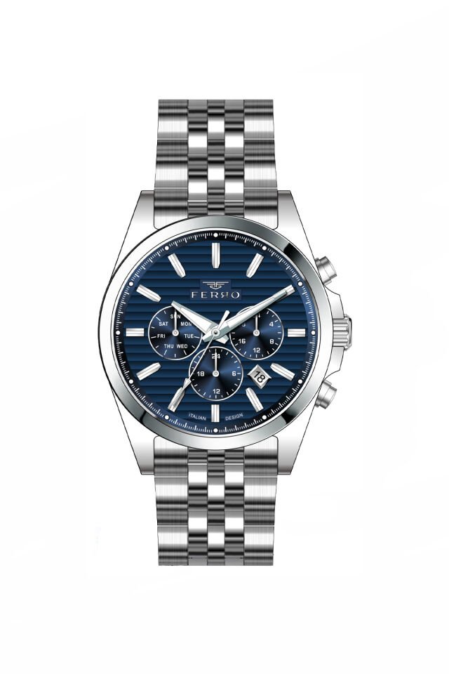 Ferro Gümüş Çelik Kordon Erkek Kol Saati FM11780A-A3 Tüm Fonksiyonları Aktif 3 ATM Su Geçirmez