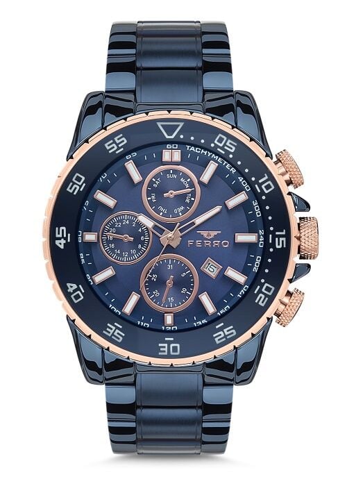 Ferro 46 mm Lacivert Çelik Kordon Erkek Kol Saati FM1542A-T FM1542A-T