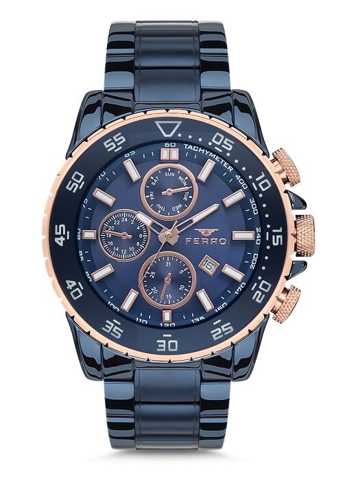 Ferro 46 mm Lacivert Çelik Kordon Erkek Kol Saati FM1542A-T FM1542A-T