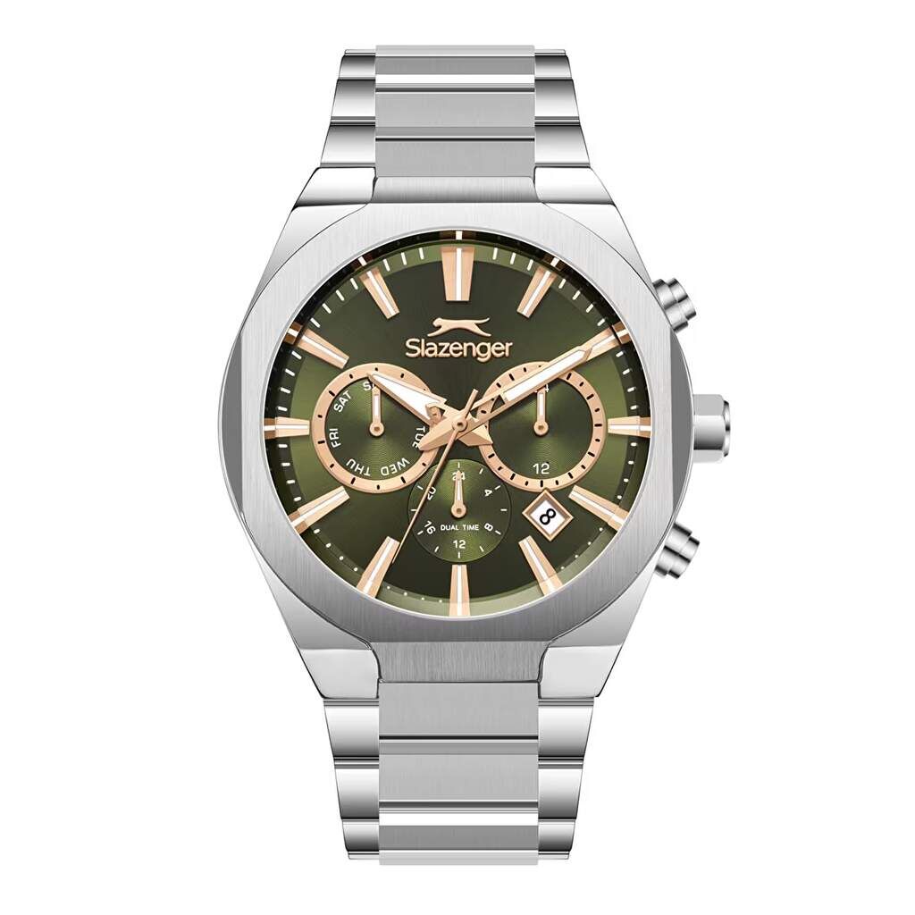 Slazenger SL.09.2540.2.06 Quartz Çelik Gri Yeşil Kadran 42 mm Erkek Kol Saati