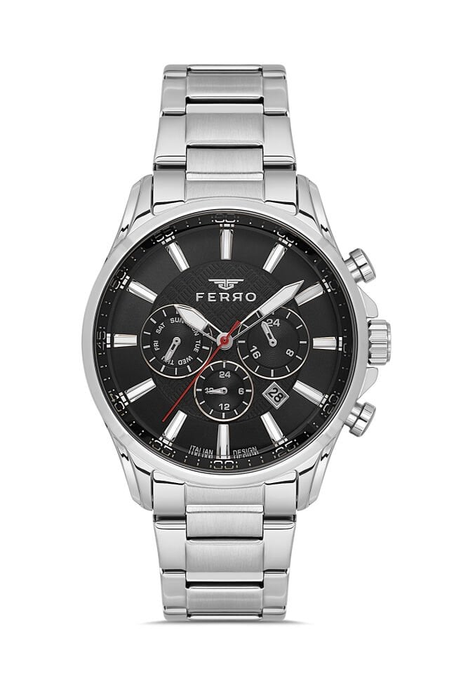 Ferro Gümüş Çelik Kordon Erkek Kol Saati FM11788AWT-A2 Tüm Fonksiyonları Aktif 3 ATM Su Geçirmez