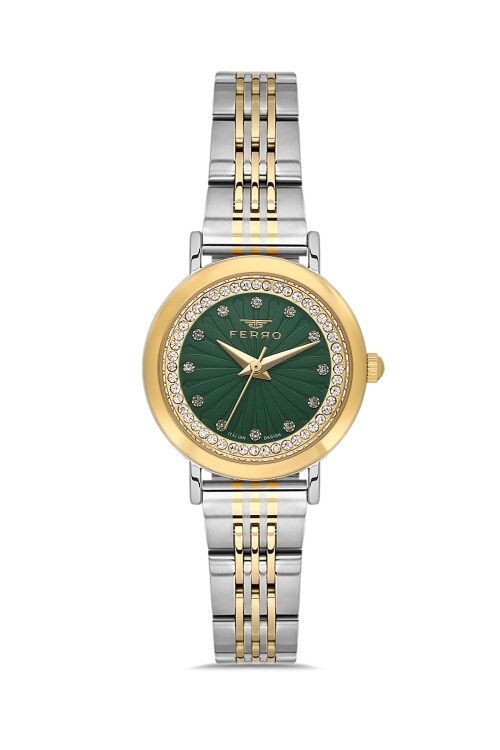 Ferro Quartz Çelik Altın/Gri Yeşil Kadran 21 mm Kadın Kol Saati