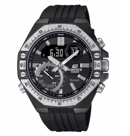 Casio ECB-10TP-1ADF Analog/Dijital Silikon Siyah 10 ATM 49 mm Erkek Kol Saati