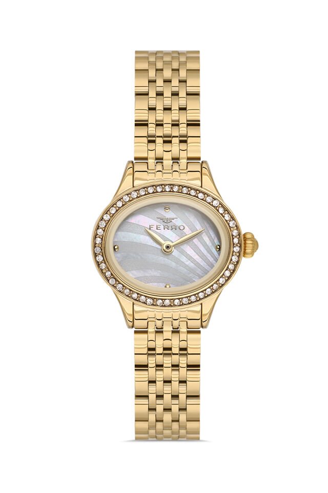 Ferro Sarı Çelik Kordon Kadın Kol Saati FL21753AWT-B 3ATM Su Geçirmez 2 Yıl Garantili HediyePaket