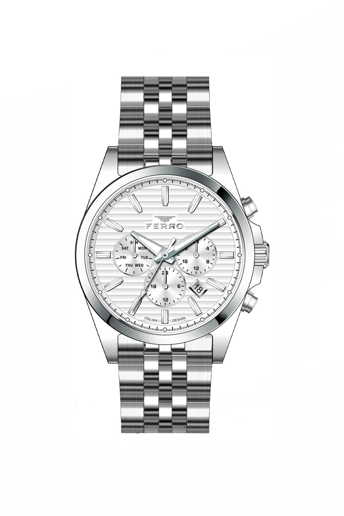Ferro Gümüş Çelik Kordon Erkek Kol Saati FM11780A-A Tüm Fonksiyonları Aktif 3 ATM Su Geçirmez