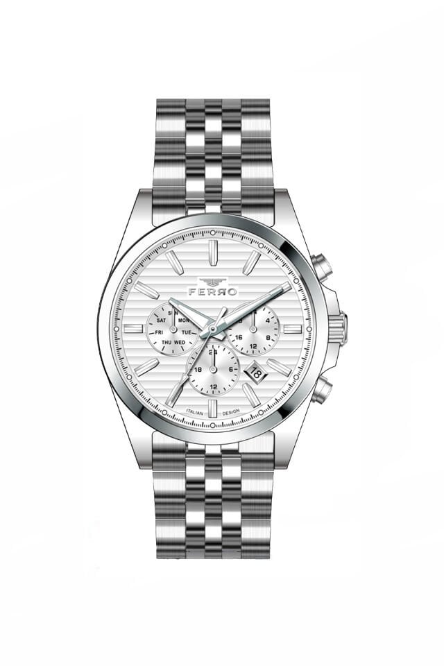 Ferro Gümüş Çelik Kordon Erkek Kol Saati FM11780A-A Tüm Fonksiyonları Aktif 3 ATM Su Geçirmez