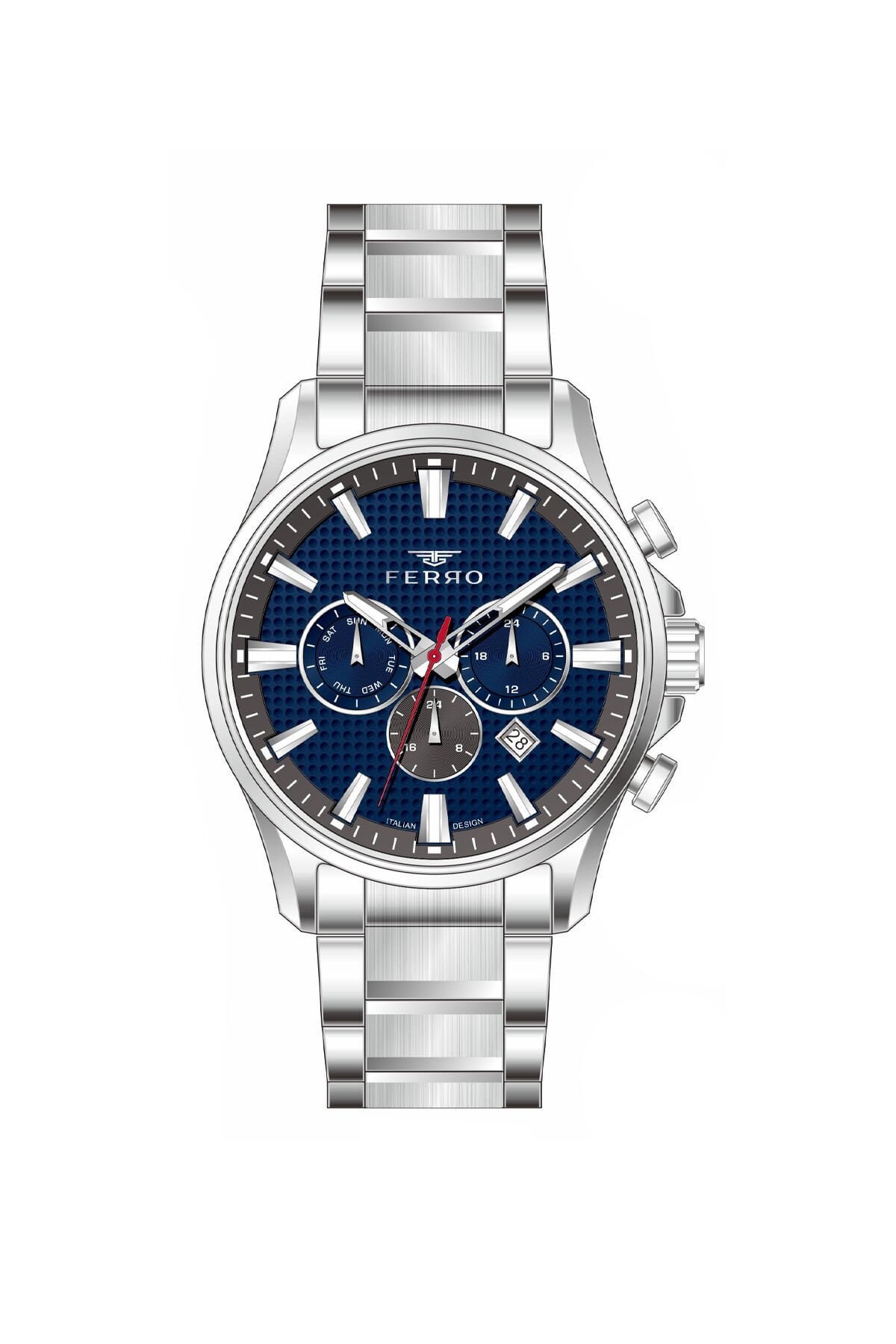 Ferro Gümüş Çelik Kordon Erkek Kol Saati FM11788AWT-A3 Tüm Fonksiyonları Aktif 3 ATM Su Geçirmez