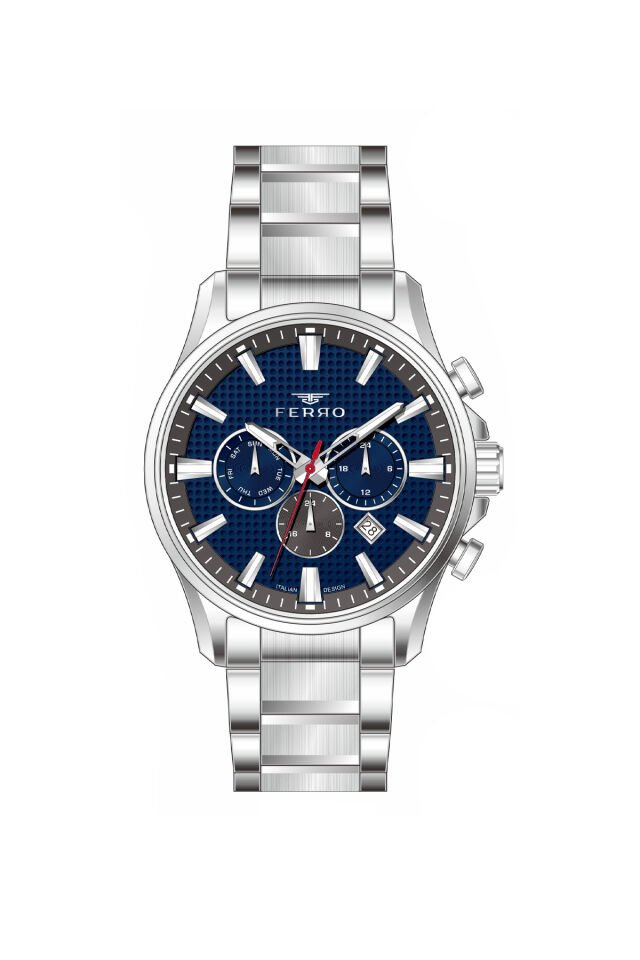 Ferro Gümüş Çelik Kordon Erkek Kol Saati FM11788AWT-A3 Tüm Fonksiyonları Aktif 3 ATM Su Geçirmez