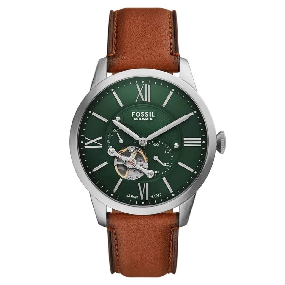 Fossil FME3265 Otomatik Deri Kahverengi Yeşil kadran 44 mm Erkek Kol Saati