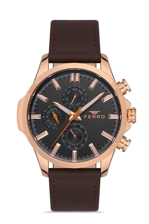 Ferro 45 mm Kahverengi Deri Kordon Erkek Kol Saati FM11047B-S5 FM11047B-S5