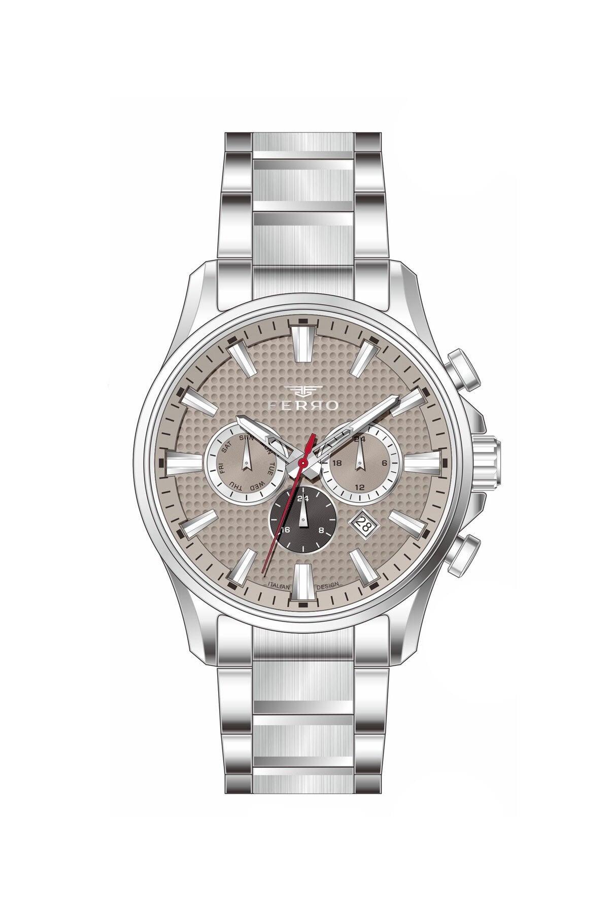Ferro Gümüş Çelik Kordon Erkek Kol Saati FM11788AWT-A7 Tüm Fonksiyonları Aktif 3 ATM Su Geçirmez