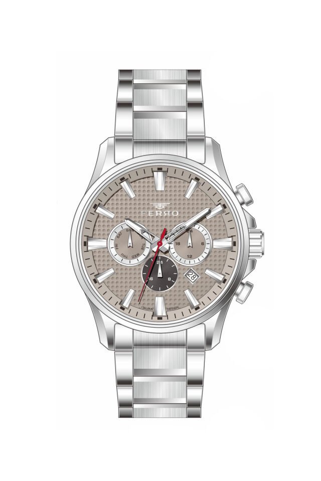 Ferro Gümüş Çelik Kordon Erkek Kol Saati FM11788AWT-A7 Tüm Fonksiyonları Aktif 3 ATM Su Geçirmez
