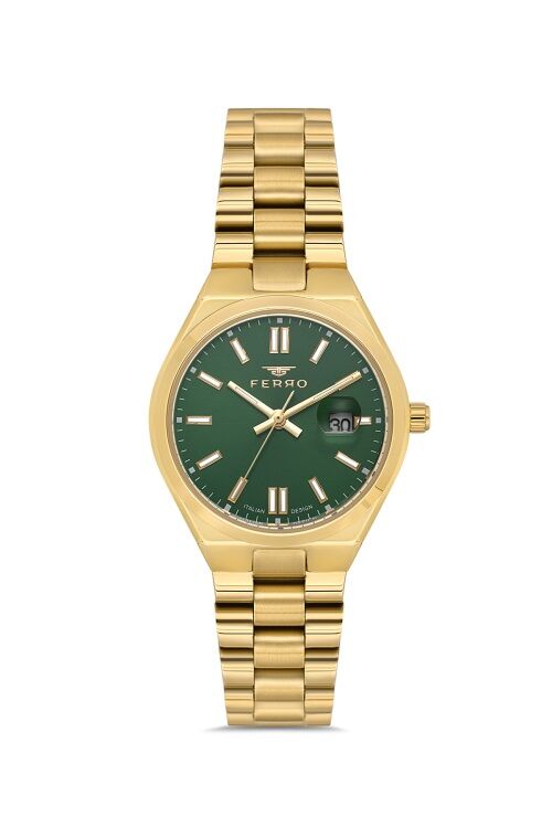 Ferro Sarı Çelik Kordon Kadın Kol Saati FL21492A-B6 3ATM Su Geçirmez 2 Yıl Garantili HediyePaketli