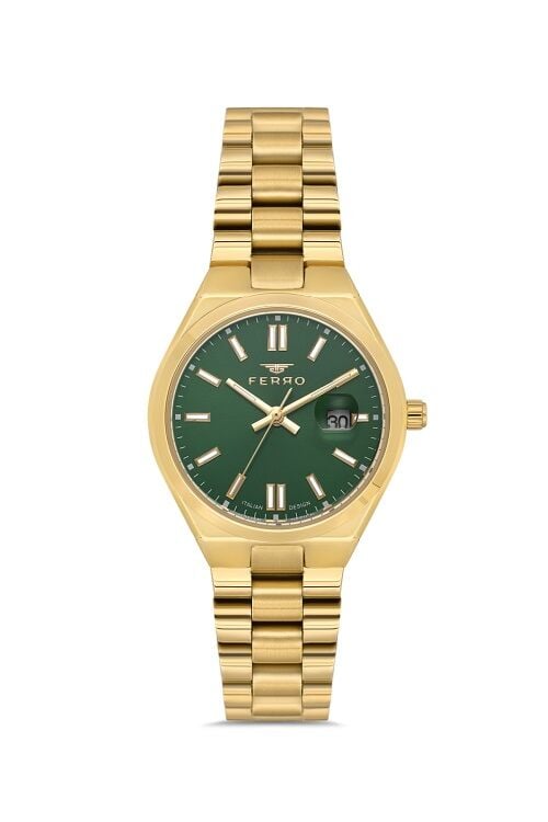 Ferro Sarı Çelik Kordon Kadın Kol Saati FL21492A-B6 3ATM Su Geçirmez 2 Yıl Garantili HediyePaketli