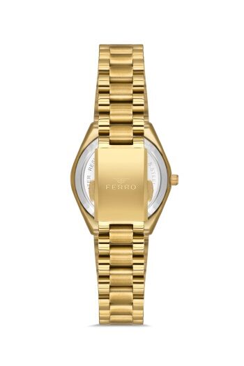 Ferro Sarı Çelik Kordon Kadın Kol Saati FL21492A-B6 3ATM Su Geçirmez 2 Yıl Garantili HediyePaketli