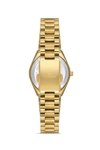 Ferro Sarı Çelik Kordon Kadın Kol Saati FL21492A-B6 3ATM Su Geçirmez 2 Yıl Garantili HediyePaketli