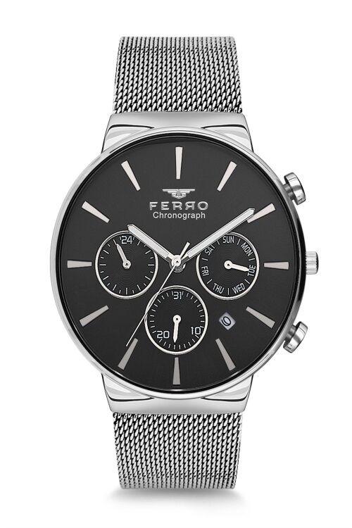 Ferro 46 mm Gümüş Hasır Kordon Erkek Kol Saati FM1697C-A2 FM1697C-A2