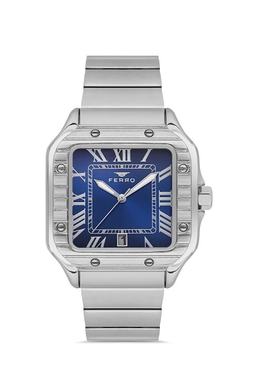 Ferro Quartz Çelik Gri Lacivert Kadran 40 mm Erkek Kol Saati