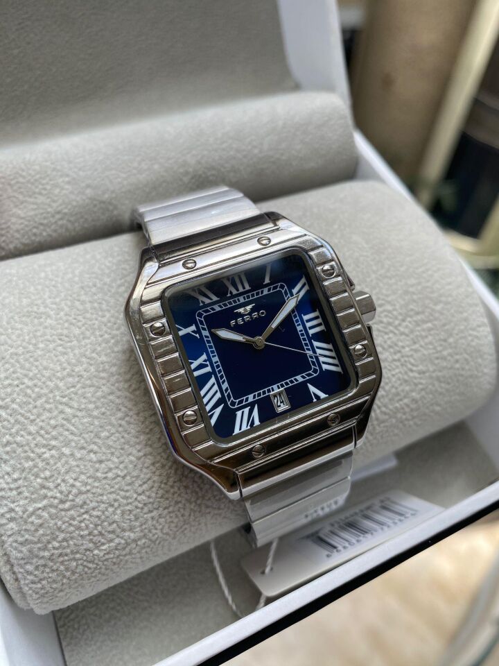 Ferro Quartz Çelik Gri Lacivert Kadran 40 mm Erkek Kol Saati