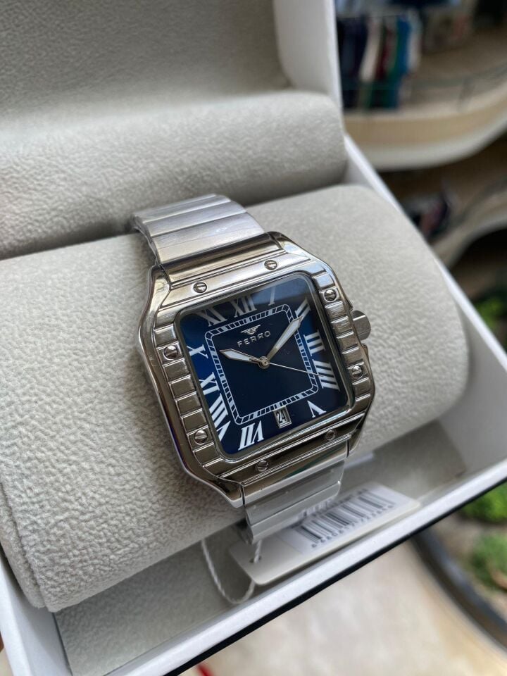 Ferro Quartz Çelik Gri Lacivert Kadran 40 mm Erkek Kol Saati