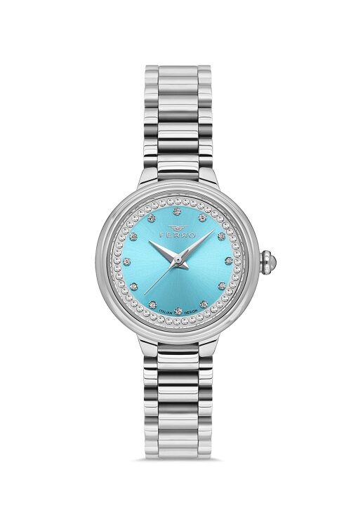 Ferro Quartz Çelik Gri Turkuaz Kadran 23 mm Kadın Kol Saati