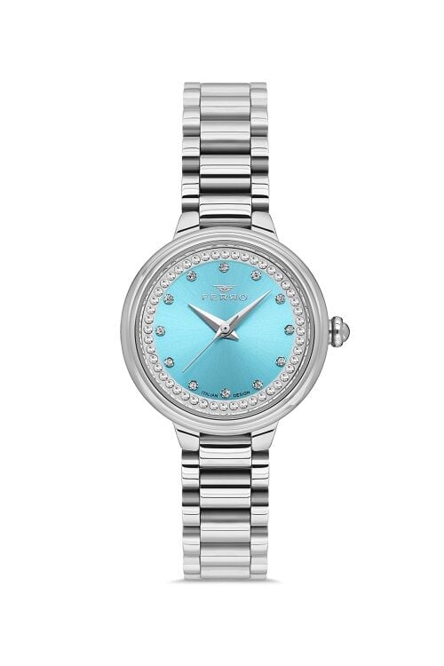 Ferro Quartz Çelik Gri Turkuaz Kadran 23 mm Kadın Kol Saati