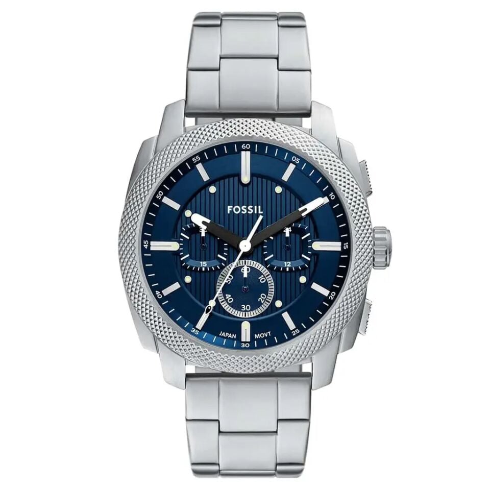 Fossil FFS6096 Quartz Çelik Gri Mavi Kadran 44 mm Erkek Kol Saati