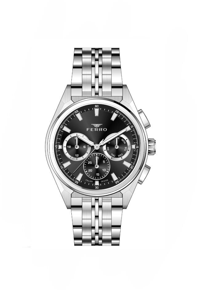 Ferro Gümüş Çelik Kordon Erkek Kol Saati FM11755AWT-A2 Fonksiyonları Aktif 3 ATM Su Geçirmez