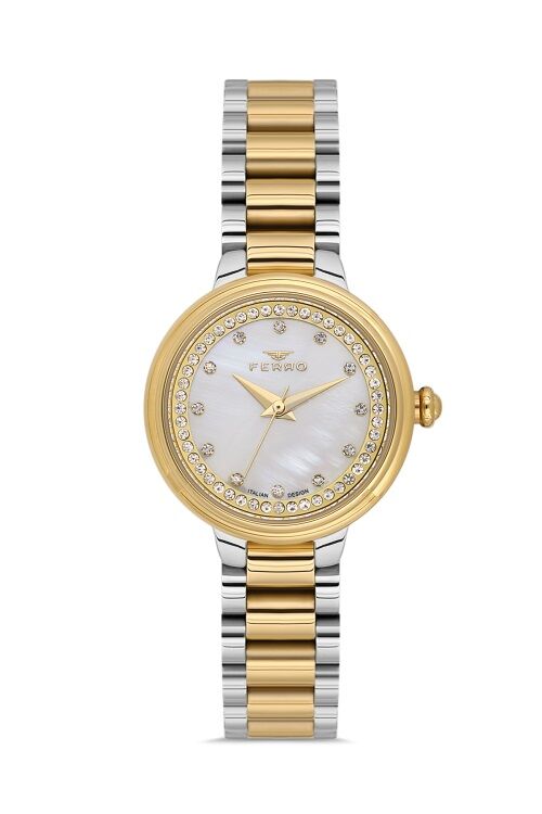 Ferro FL21493A-D Quartz Çelik Altın/Gri 28 mm Kadın Kol Saati