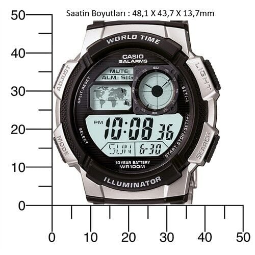 Casio AE-1000WD-1AVDF Quartz Çelik Gri Organik Cam 44 mm Erkek Kol Saati