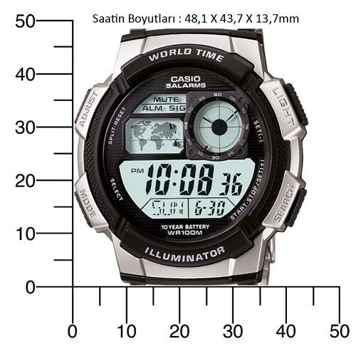 Casio AE-1000WD-1AVDF Quartz Çelik Gri Organik Cam 44 mm Erkek Kol Saati