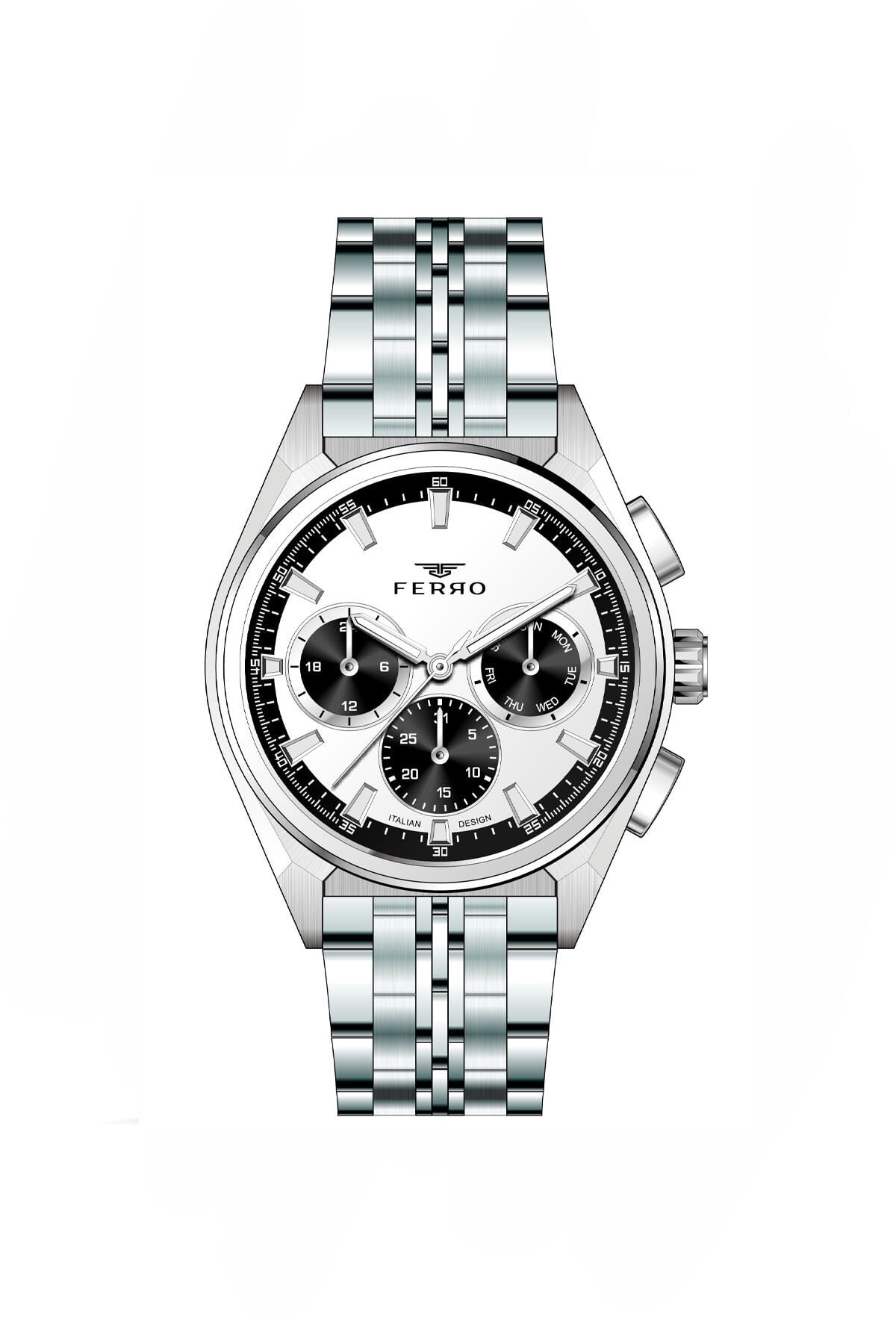 Ferro Gümüş Çelik Kordon Erkek Kol Saati FM11755AWT-A Fonksiyonları Aktif 3 ATM Su Geçirmez