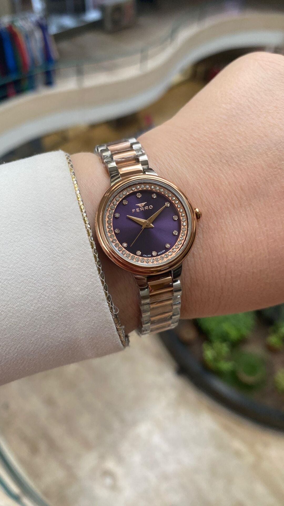 Ferro Quartz Çelik Rose/Gri Mor Kadran 28 mm Kadın Kol Saati