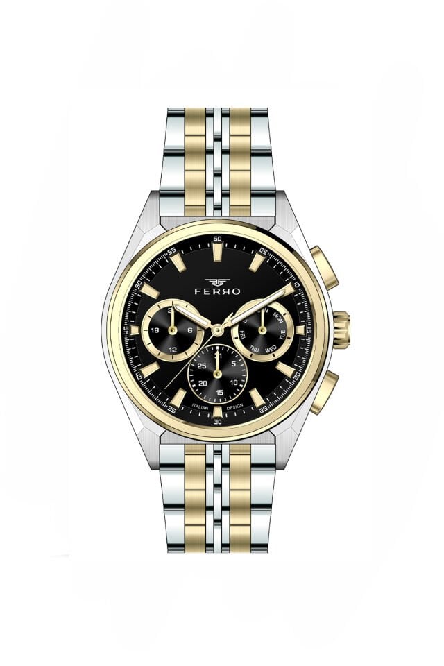 Ferro Sarı ve Gümüş Çelik Kordon Erkek Kol Saati FM11755AWT-D2 Fonksiyonları Aktif 3 ATM Su Geçirmez