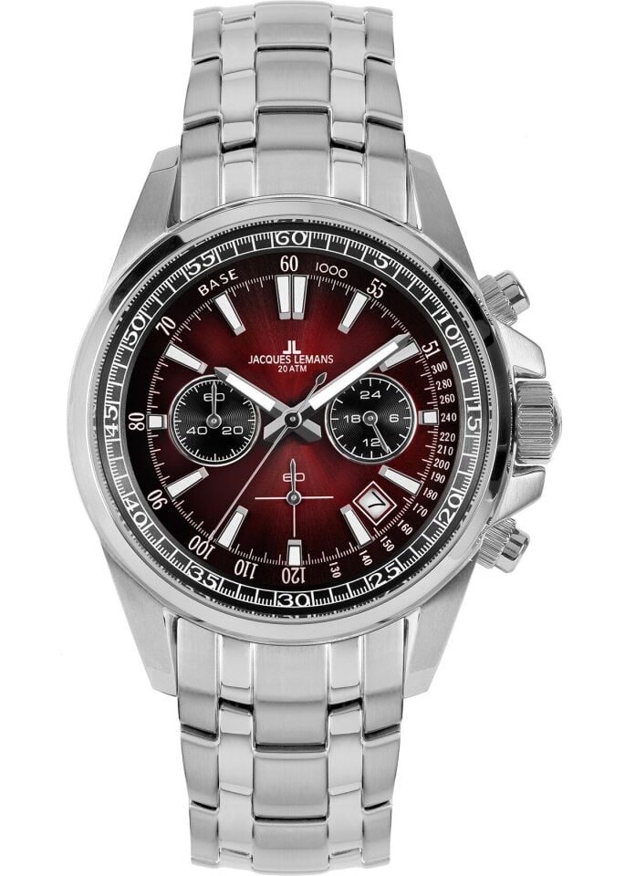 Jacques Lemans Liverpool JL.1-2117ZQ Quartz Çelik Gri Bordo Kadran 20 ATM 44 mm Erkek Kol Saati