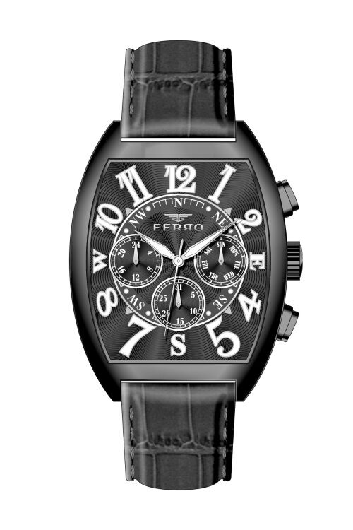 Ferro Siyah Deri Kordon Erkek Kol Saati FM11447B-G Fonksiyonları Aktif 3ATM Su Geçirmez HediyePaket
