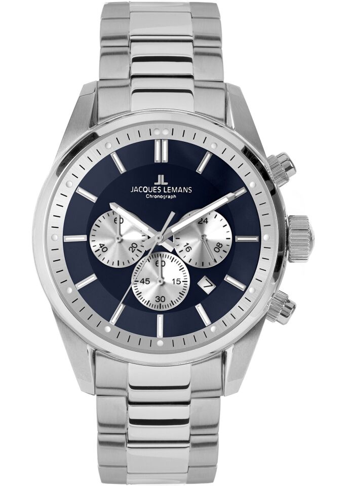 Jacques Lemans Barcelona JL.42-6.1F Quartz Çelik Gri Mavi Kadran 10 ATM 42 mm Erkek Kol Saati