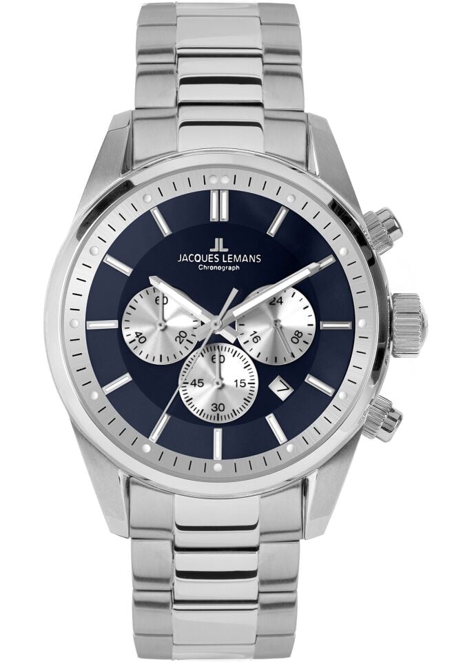 Jacques Lemans Barcelona JL.42-6.1F Quartz Çelik Gri Mavi Kadran 10 ATM 42 mm Erkek Kol Saati