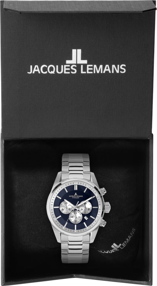 Jacques Lemans Barcelona JL.42-6.1F Quartz Çelik Gri Mavi Kadran 10 ATM 42 mm Erkek Kol Saati