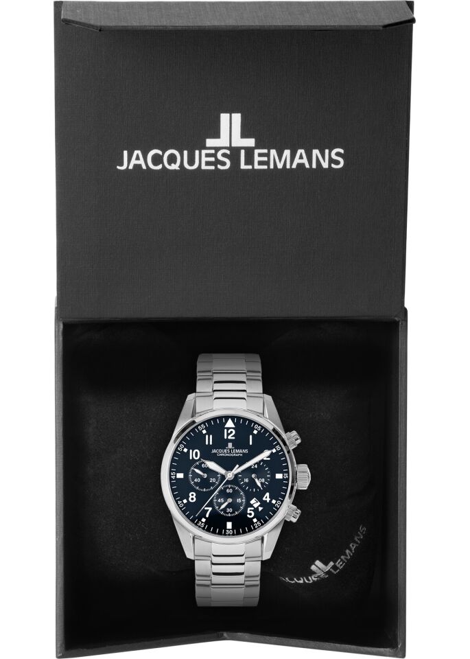 Jacques Lemans Sport JL.42-2D Quartz Çelik Gri Mavi Kadran 10 ATM 42 mm Erkek Kol Saati