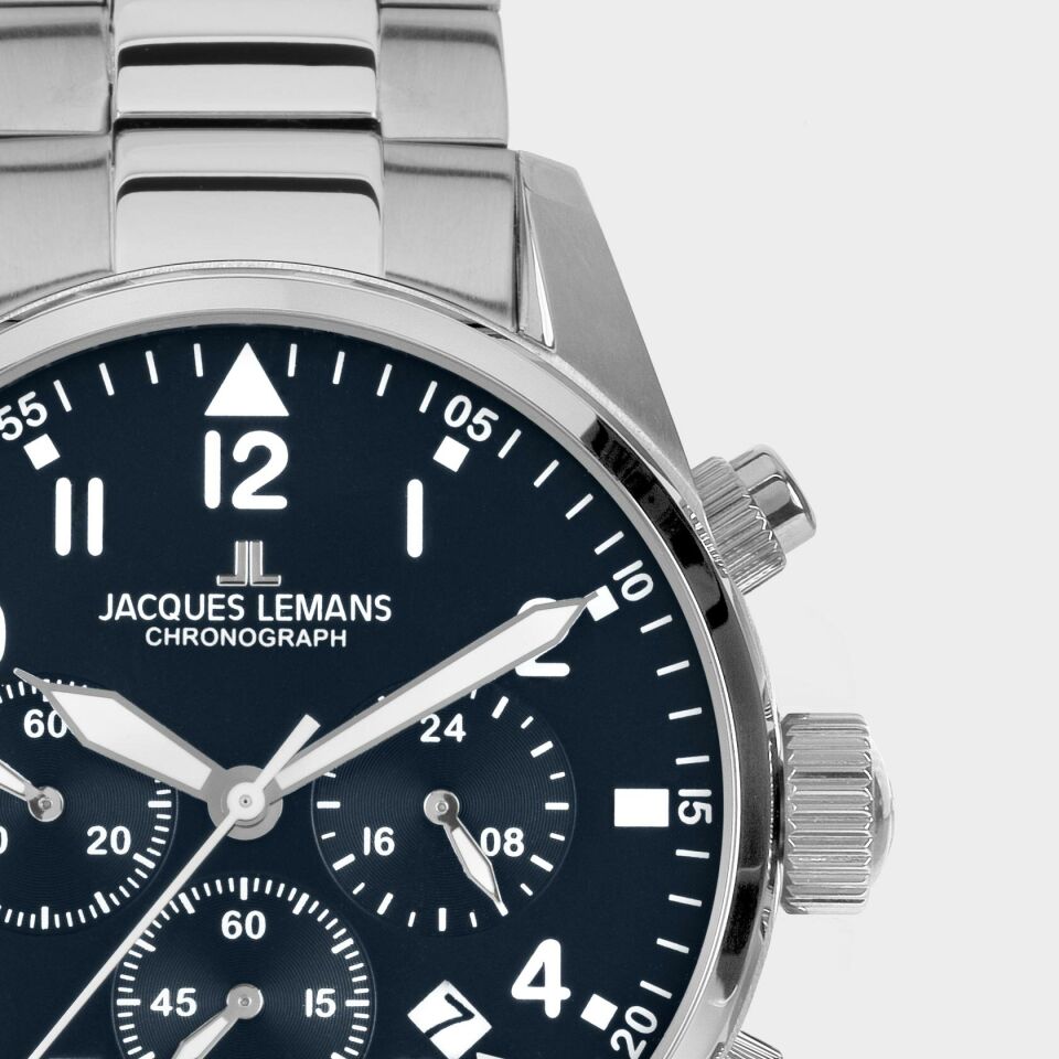 Jacques Lemans Sport JL.42-2D Quartz Çelik Gri Mavi Kadran 10 ATM 42 mm Erkek Kol Saati