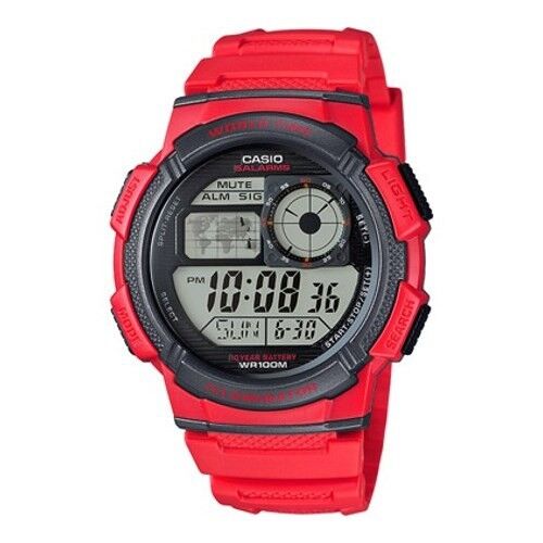 Casio AE-1000W-4AVDF Quartz Dijital Silikon Kırmızı 10 ATM 44 mm Erkek Kol Saati