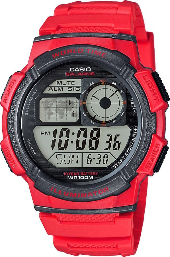 Casio AE-1000W-4AVDF Quartz Dijital Silikon Kırmızı 10 ATM 44 mm Erkek Kol Saati