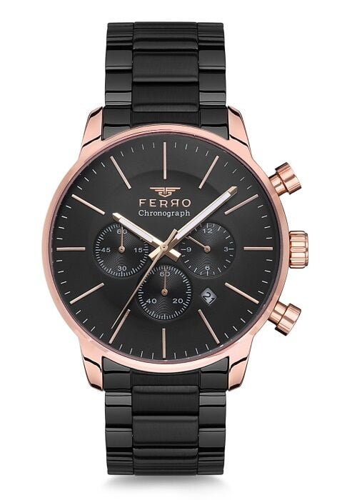 FerroFM3774A-R Siyah Çelik Kordon 44 mm Erkek Kol Saati