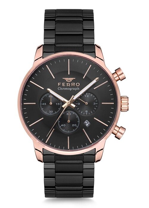 FerroFM3774A-R Siyah Çelik Kordon 44 mm Erkek Kol Saati