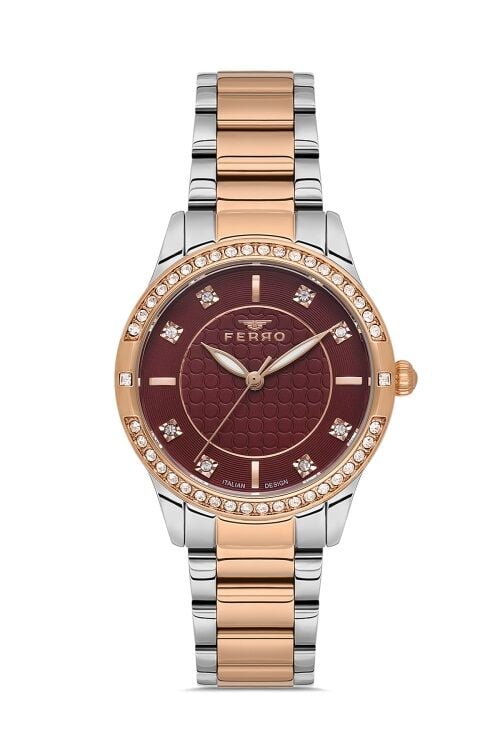 Ferro Quartz Çelik Rose/Gri Kırmızı Kadran 32 mm Kadın Kol Saati
