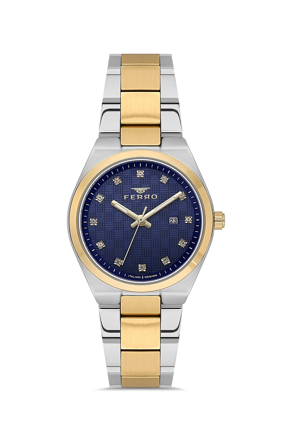Ferro FL21631AWT-D3 Quartz Çelik Altın/Gri Lacivert Kadran 32 mm Kadın Kol Saati