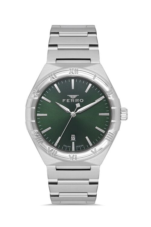Ferro Quartz Çelik Gri Yeşil Kadran 41 mm Erkek Kol Saati