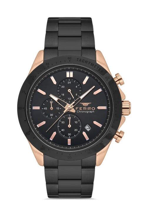Ferro Quartz Çelik Siyah 44 mm Fonksiyonları Aktif Erkek Kol Saati