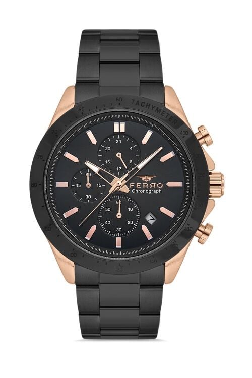 Ferro Quartz Çelik Siyah 44 mm Fonksiyonları Aktif Erkek Kol Saati